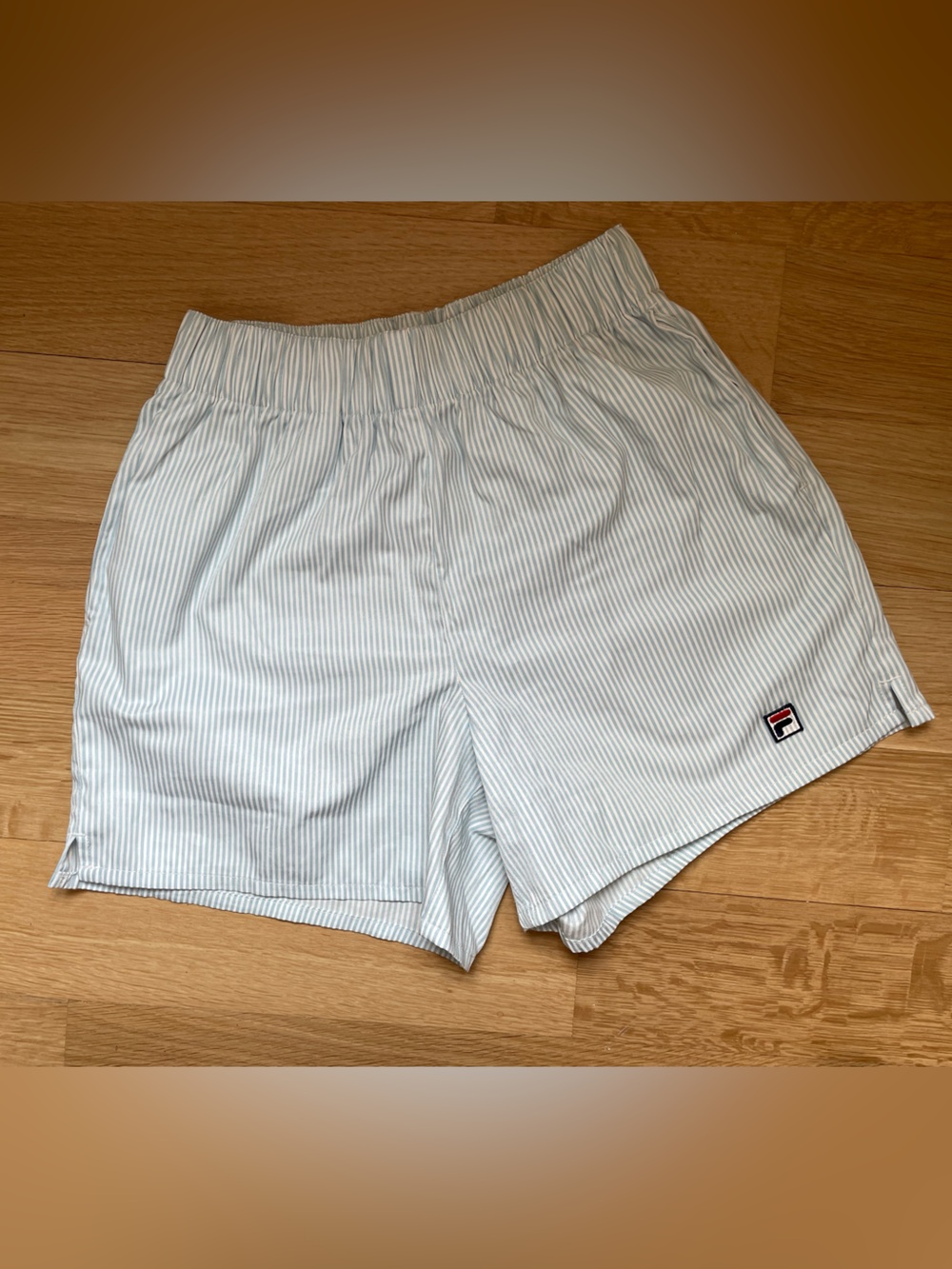 Fila Women's White and Light Blue Pinstripe Athletic Shorts